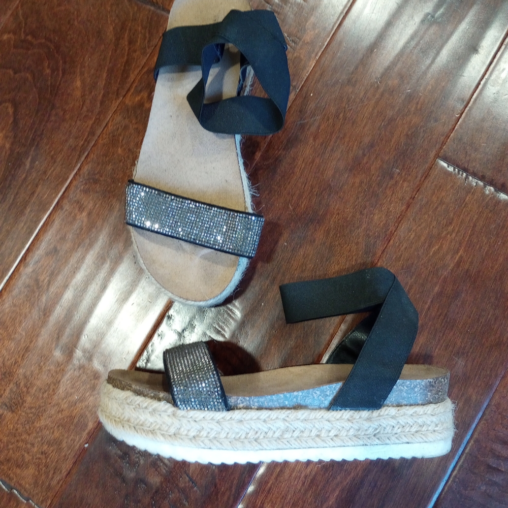Rock & Candy Black and Sequin Platform Espadrille Sandals